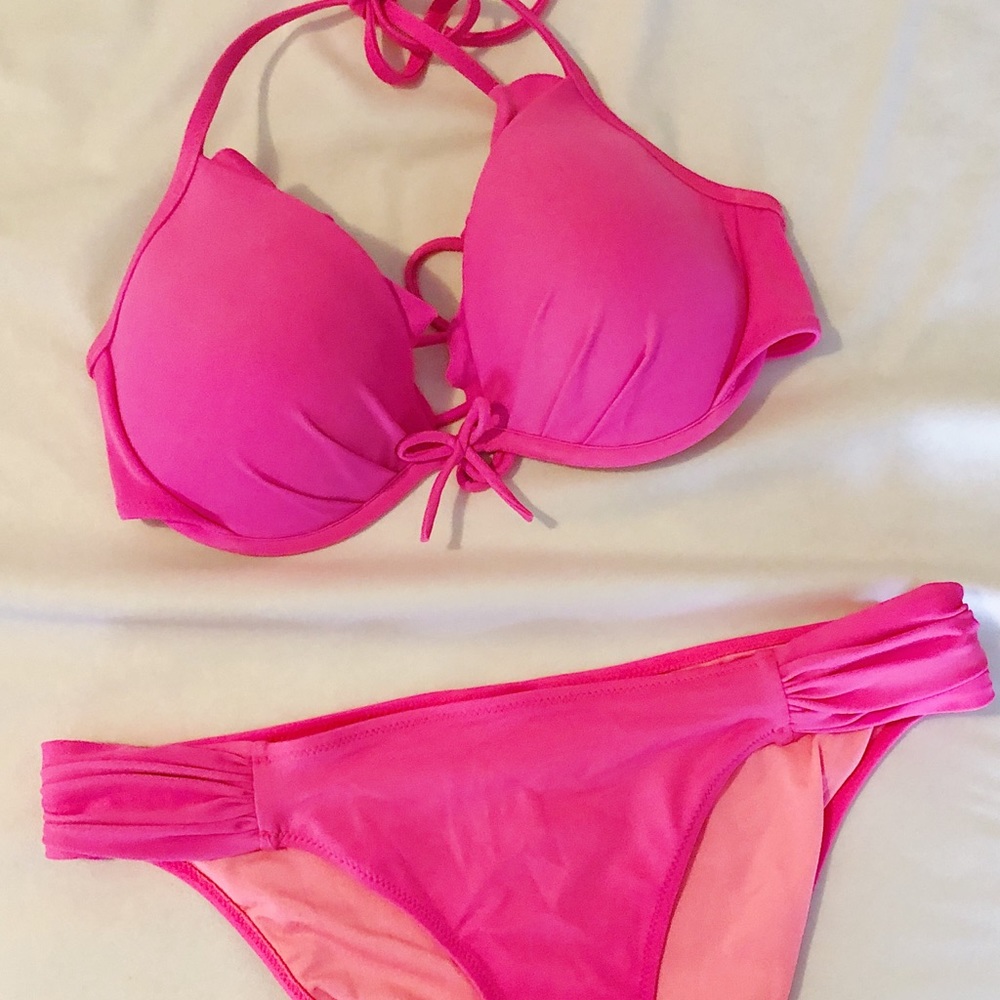 Victoria Secret Neon Pink Halter Bikini 34C